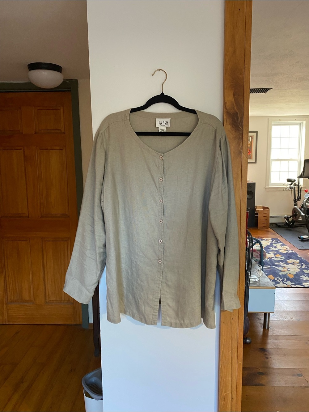 Eileen Fisher Taupe Button-Front Linen Tunic